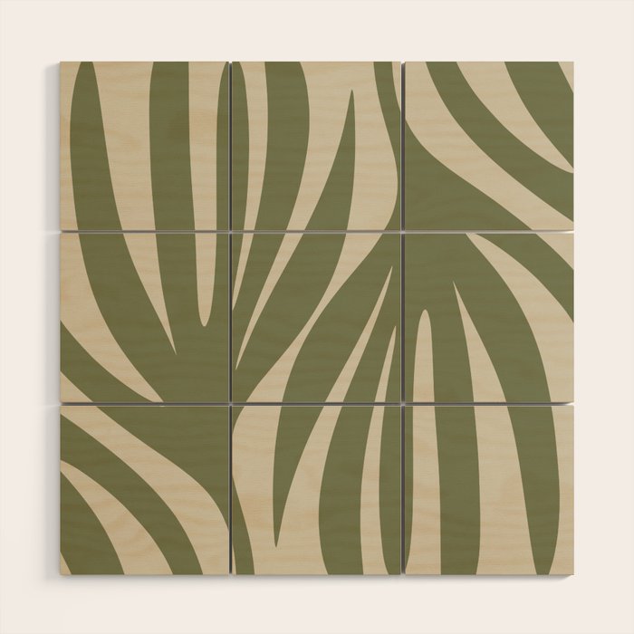 Maldives Abstract Seaweed Pattern in Vintage Olive Green and Beige Wood Wall Art Gallery Image 1