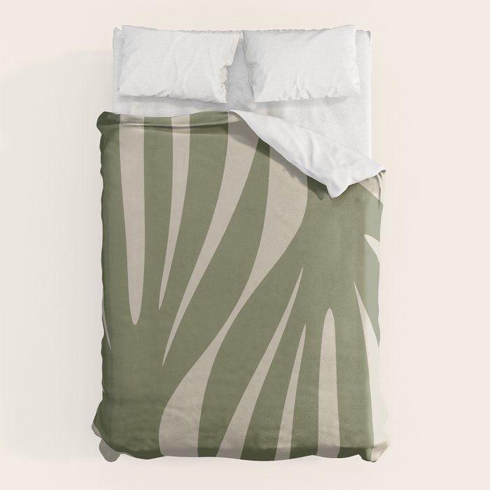 Maldives Abstract Seaweed Pattern in Vintage Olive Green and Beige Duvet Cover Gallery Image 6