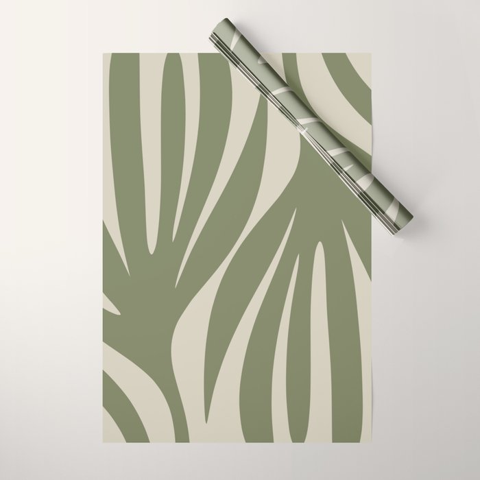 Maldives Abstract Seaweed Pattern in Vintage Olive Green and Beige Wrapping Paper Gallery Image 1