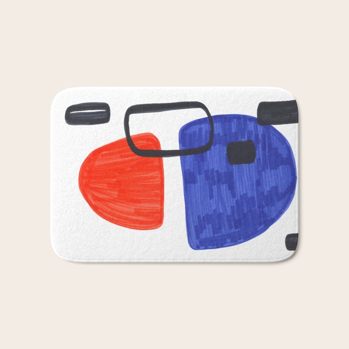 Mid Century Modern Abstract Minimalist Art Colorful Shapes Vintage Retro Style Orange Blue Shapes Bath Mat Gallery Image 1