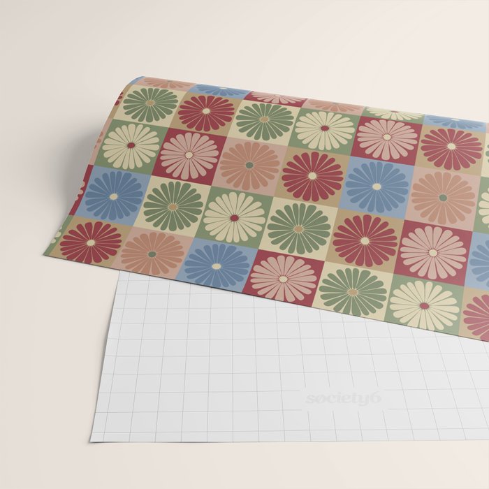 Retro Flowers Check Pattern XIX Wrapping Paper Gallery Image 2