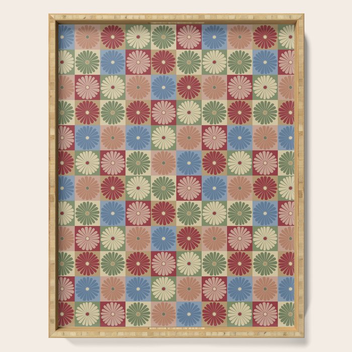 Retro Flowers Check Pattern XIX Serving Tray Gallery Image 1