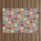 Retro Flowers Check Pattern XIX Outdoor Rug Gallery Image 1