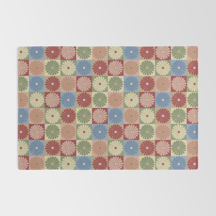 Retro Flowers Check Pattern XIX Rug Gallery Image 2