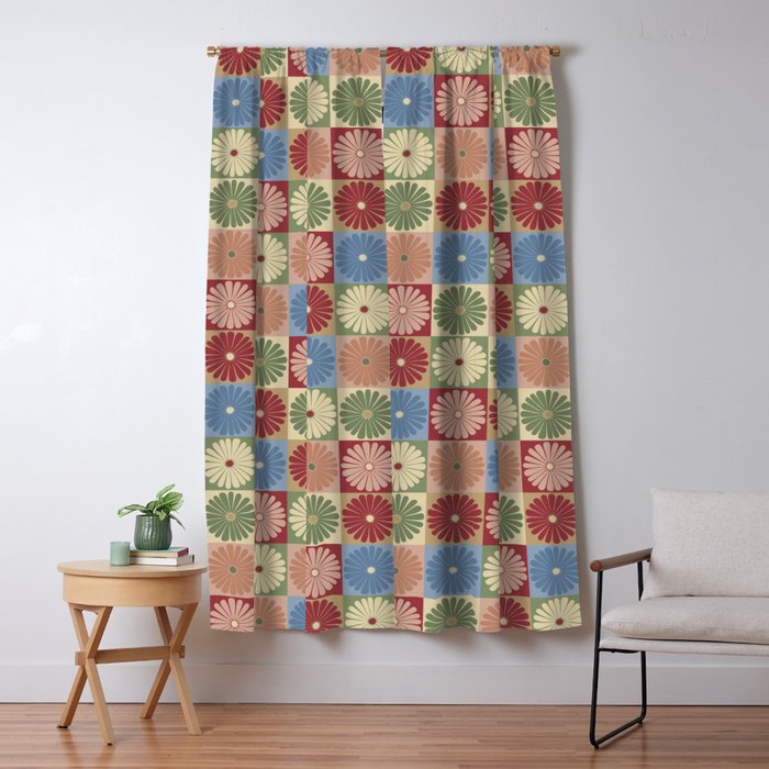 Retro Flowers Check Pattern XIX Window Curtain Gallery Image 5