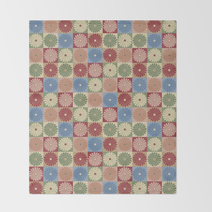 Retro Flowers Check Pattern XIX Throw Blanket Gallery Image 2
