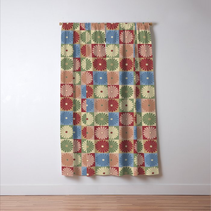 Retro Flowers Check Pattern XIX Window Curtain Gallery Image 3