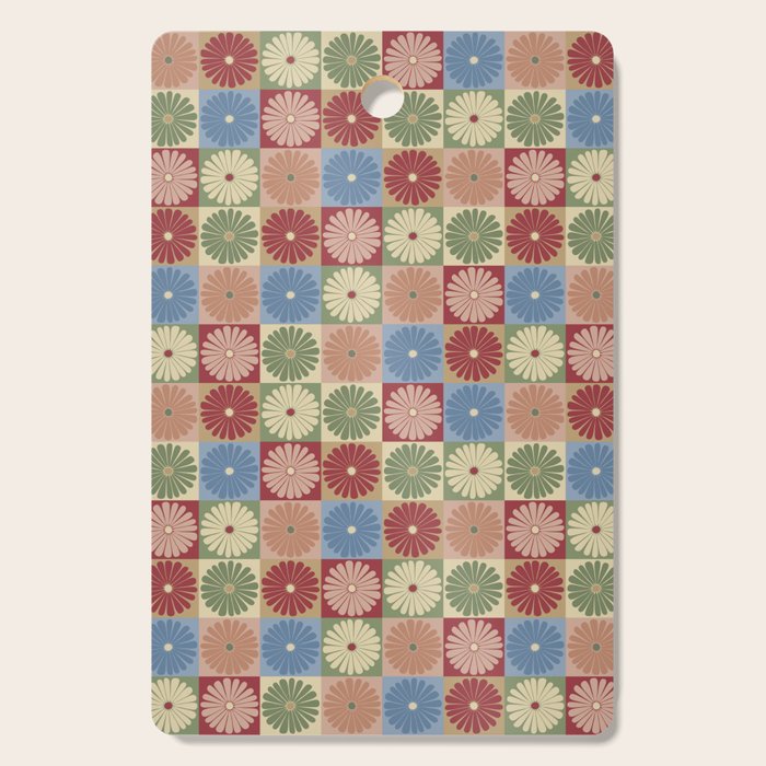Retro Flowers Check Pattern XIX Cutting Board Gallery Image 1
