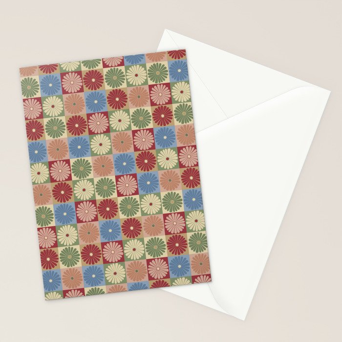 Retro Flowers Check Pattern XIX Stationery Card Gallery Image 2