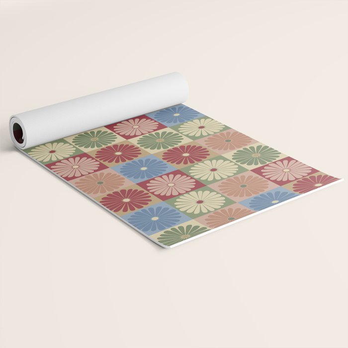 Retro Flowers Check Pattern XIX Yoga Mat Gallery Image 2
