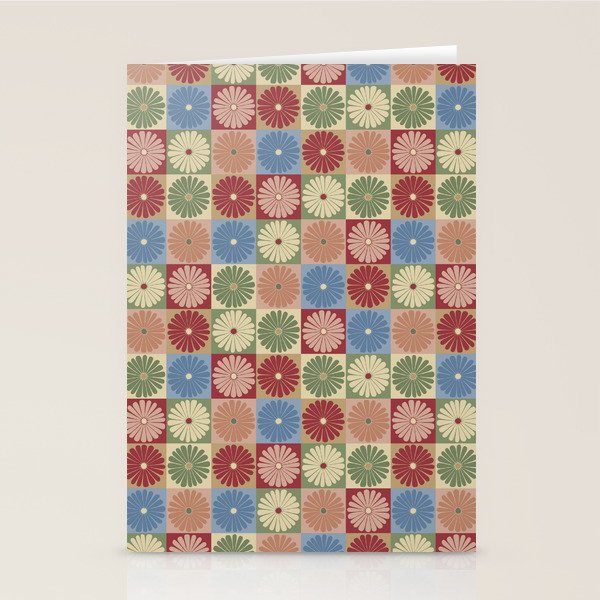 Retro Flowers Check Pattern XIX Stationery Card Gallery Image 2