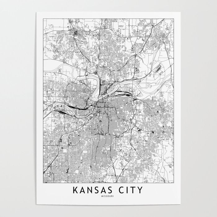 Kansas City White Map Poster Gallery Image 1