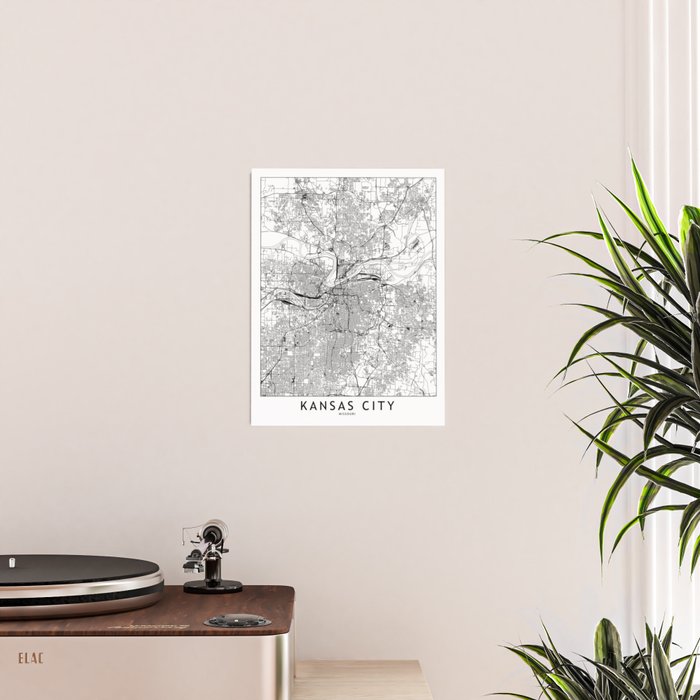 Kansas City White Map Poster Gallery Image 2