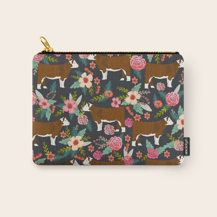Hereford Cattle breed floral farm homestead gifts cow art florals Carry All Pouch Gallery Image 1