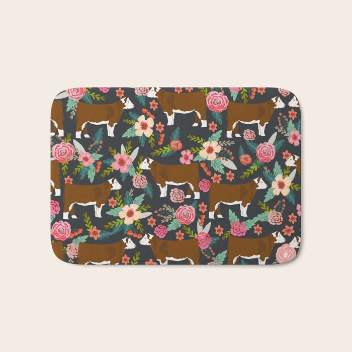 Hereford Cattle breed floral farm homestead gifts cow art florals Bath Mat Gallery Image 1