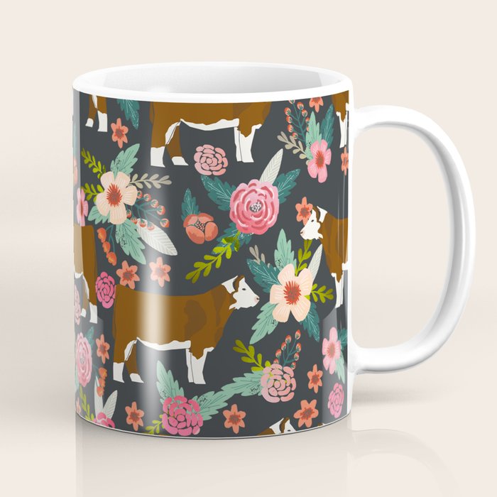 Hereford Cattle breed floral farm homestead gifts cow art florals Coffee Mug Gallery Image 1