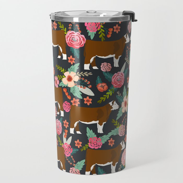 Hereford Cattle breed floral farm homestead gifts cow art florals Travel Mug Gallery Image 2