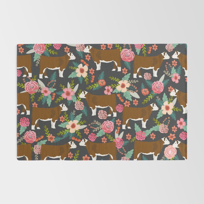 Hereford Cattle breed floral farm homestead gifts cow art florals Rug Gallery Image 2