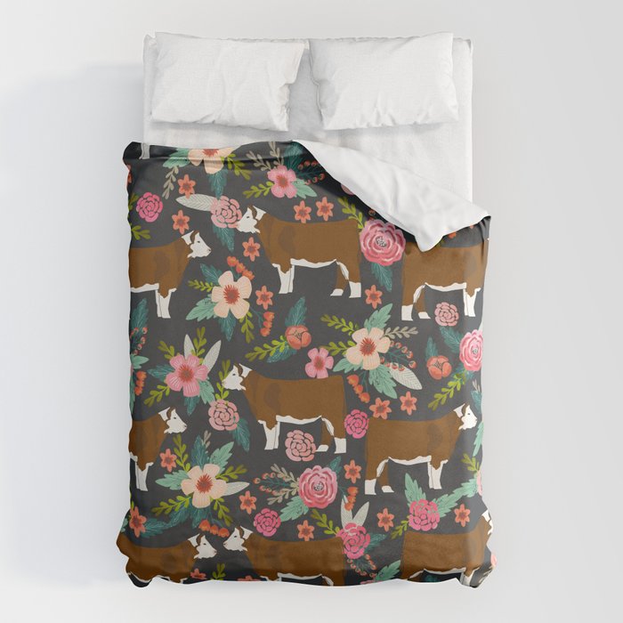 Hereford Cattle breed floral farm homestead gifts cow art florals Duvet Cover Gallery Image 6