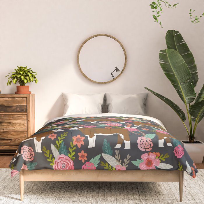 Hereford Cattle breed floral farm homestead gifts cow art florals Comforter Gallery Image 3