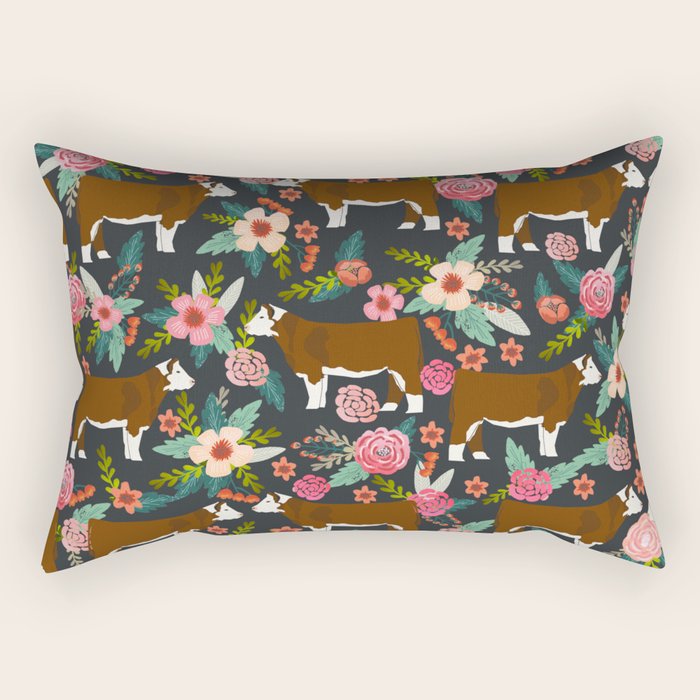 Hereford Cattle breed floral farm homestead gifts cow art florals Rectangular Pillow Gallery Image 1