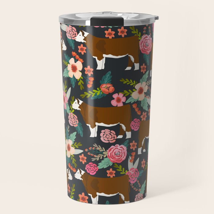 Hereford Cattle breed floral farm homestead gifts cow art florals Travel Mug Gallery Image 1