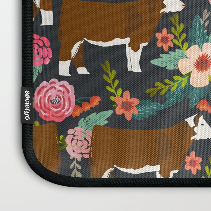 Hereford Cattle breed floral farm homestead gifts cow art florals Laptop Sleeve Gallery Image 3