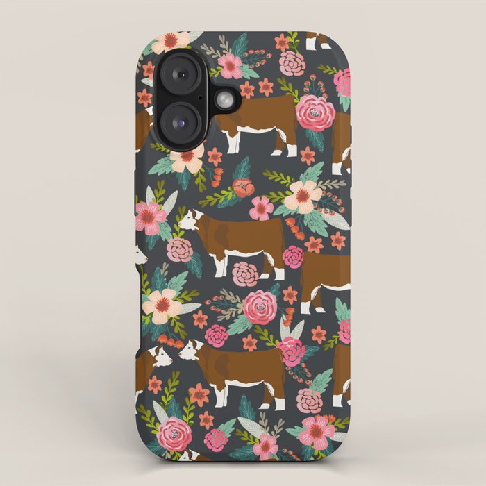 Hereford Cattle breed floral farm homestead gifts cow art florals iPhone Case Gallery Image 1
