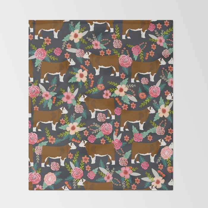 Hereford Cattle breed floral farm homestead gifts cow art florals Throw Blanket Gallery Image 2