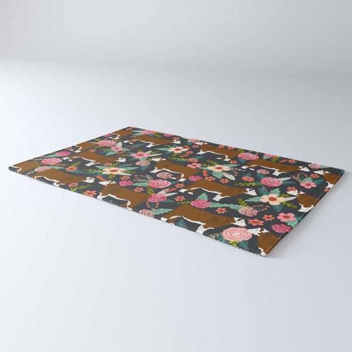 Hereford Cattle breed floral farm homestead gifts cow art florals Rug Gallery Image 3