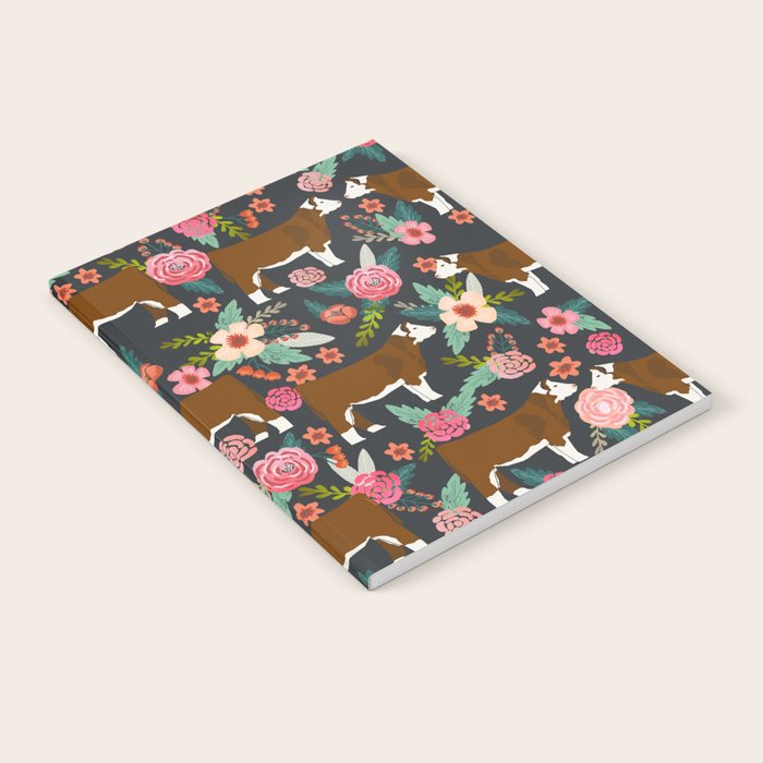 Hereford Cattle breed floral farm homestead gifts cow art florals Notebook Gallery Image 2