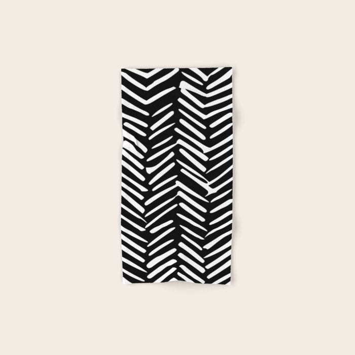 Boho, Herringbone, Geometric Art, Black and White Bath Towel Gallery Image 1