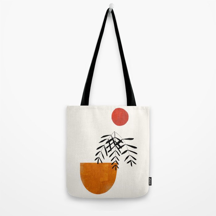 'Autumn Vine' Minimal Mid Century Abstract Shapes With Floral Plant Motif Boho Vintage Paper Collage Line Drawing Tote Bag Gallery Image 2