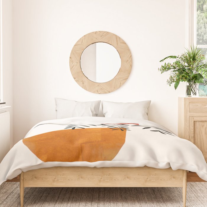 'Autumn Vine' Minimal Mid Century Abstract Shapes With Floral Plant Motif Boho Vintage Paper Collage Line Drawing Duvet Cover Gallery Image 3
