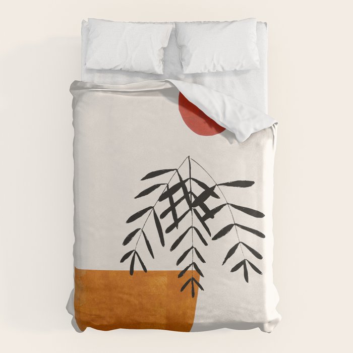 'Autumn Vine' Minimal Mid Century Abstract Shapes With Floral Plant Motif Boho Vintage Paper Collage Line Drawing Duvet Cover Gallery Image 6