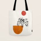 'Autumn Vine' Minimal Mid Century Abstract Shapes With Floral Plant Motif Boho Vintage Paper Collage Line Drawing Tote Bag Gallery Image 1