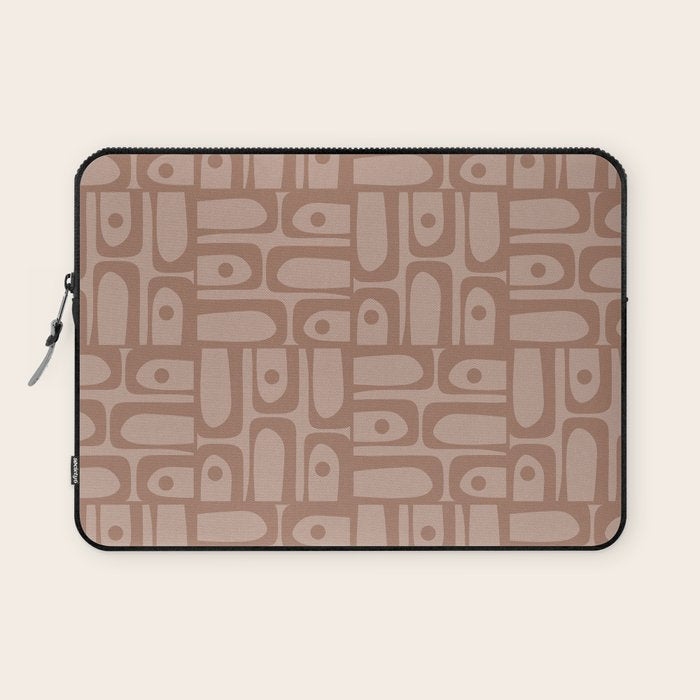 Mid Century Modern Piquet Abstract Multi Geometric Pattern in Mocha Brown Monochrome Laptop Sleeve Gallery Image 1