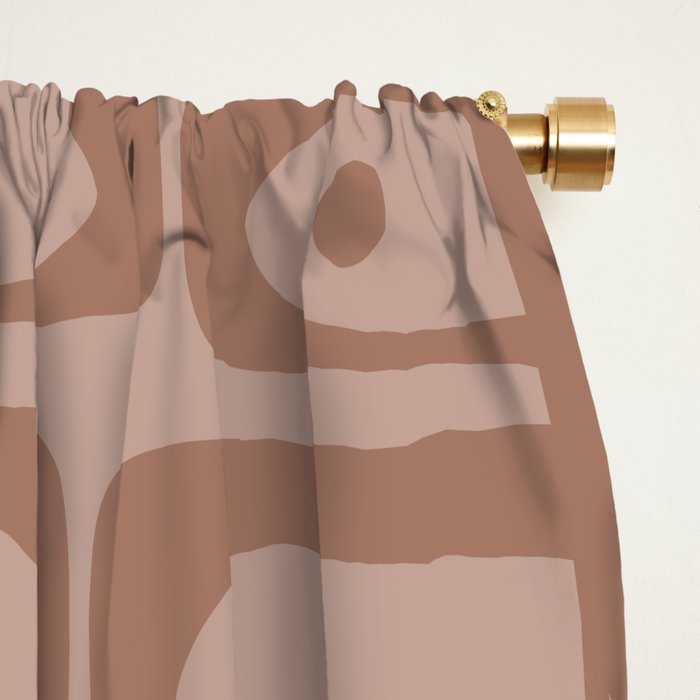 Mid Century Modern Piquet Abstract Multi Geometric Pattern in Mocha Brown Monochrome Window Curtain Gallery Image 2