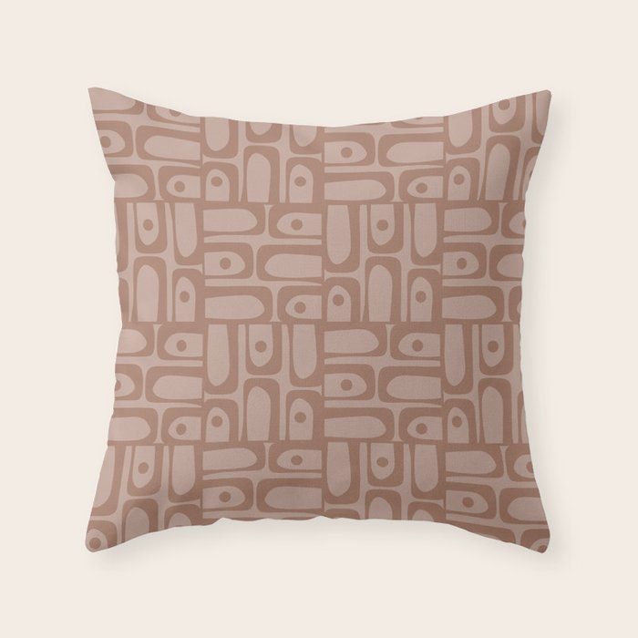 Mid Century Modern Piquet Abstract Multi Geometric Pattern in Mocha Brown Monochrome Throw Pillow Gallery Image 1