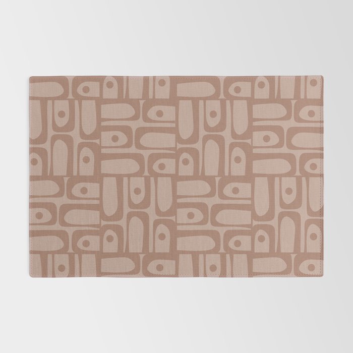 Mid Century Modern Piquet Abstract Multi Geometric Pattern in Mocha Brown Monochrome Rug Gallery Image 2