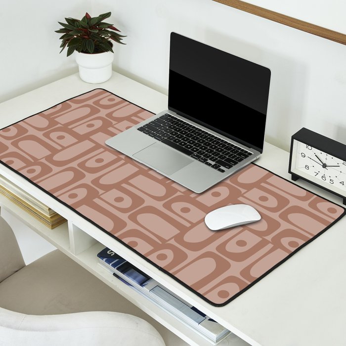 Mid Century Modern Piquet Abstract Multi Geometric Pattern in Mocha Brown Monochrome Desk Mat Gallery Image 2