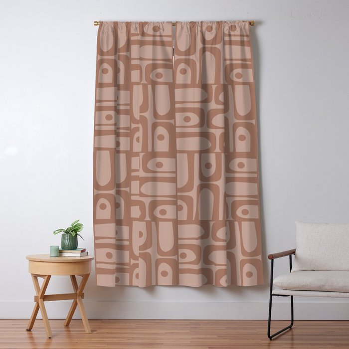 Mid Century Modern Piquet Abstract Multi Geometric Pattern in Mocha Brown Monochrome Window Curtain Gallery Image 1