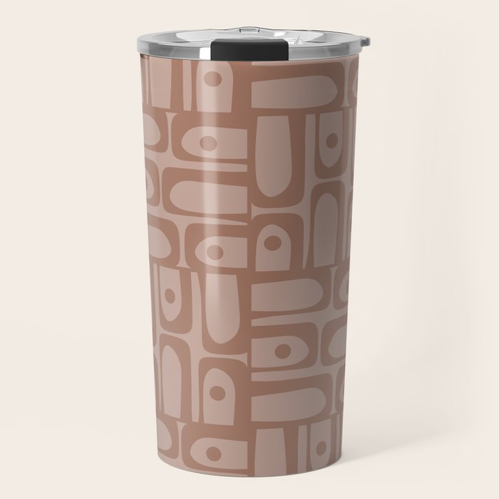 Mid Century Modern Piquet Abstract Multi Geometric Pattern in Mocha Brown Monochrome Travel Mug Gallery Image 1