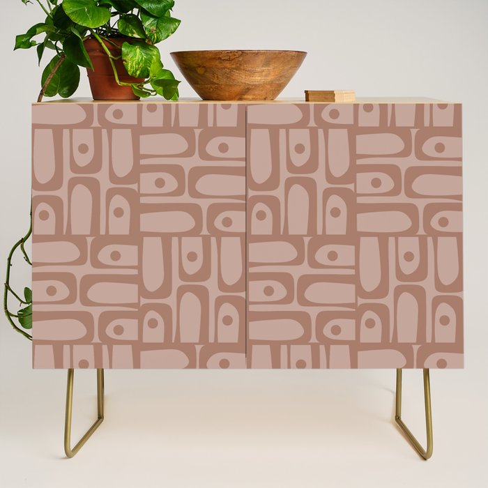 Mid Century Modern Piquet Abstract Multi Geometric Pattern in Mocha Brown Monochrome Credenza Gallery Image 1