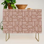 Mid Century Modern Piquet Abstract Multi Geometric Pattern in Mocha Brown Monochrome Credenza Gallery Image 1