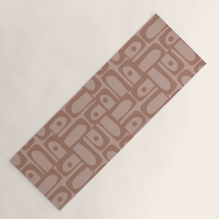 Mid Century Modern Piquet Abstract Multi Geometric Pattern in Mocha Brown Monochrome Yoga Mat Gallery Image 1