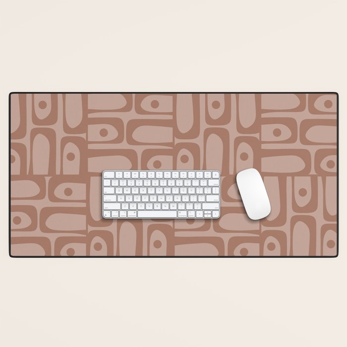 Mid Century Modern Piquet Abstract Multi Geometric Pattern in Mocha Brown Monochrome Desk Mat Gallery Image 1