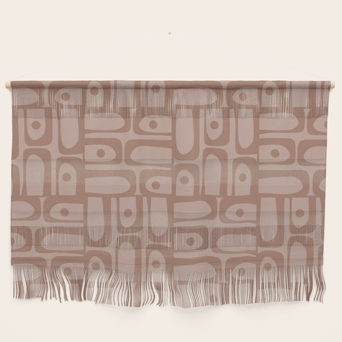 Mid Century Modern Piquet Abstract Multi Geometric Pattern in Mocha Brown Monochrome Wall Hanging Gallery Image 1