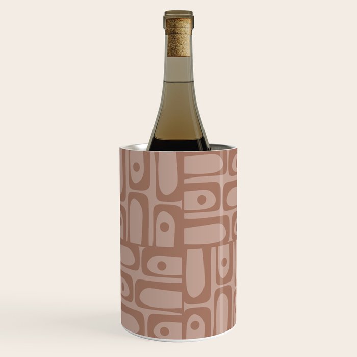 Mid Century Modern Piquet Abstract Multi Geometric Pattern in Mocha Brown Monochrome Wine Chiller Gallery Image 2