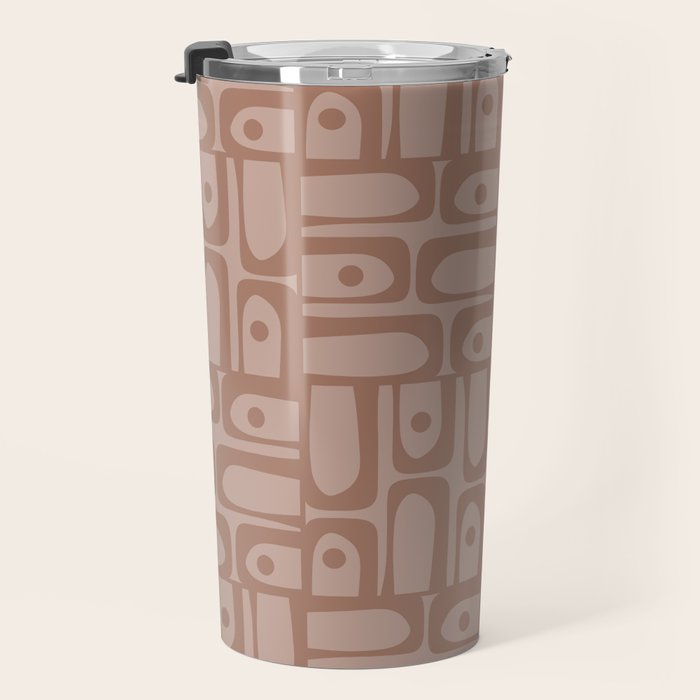 Mid Century Modern Piquet Abstract Multi Geometric Pattern in Mocha Brown Monochrome Travel Mug Gallery Image 3